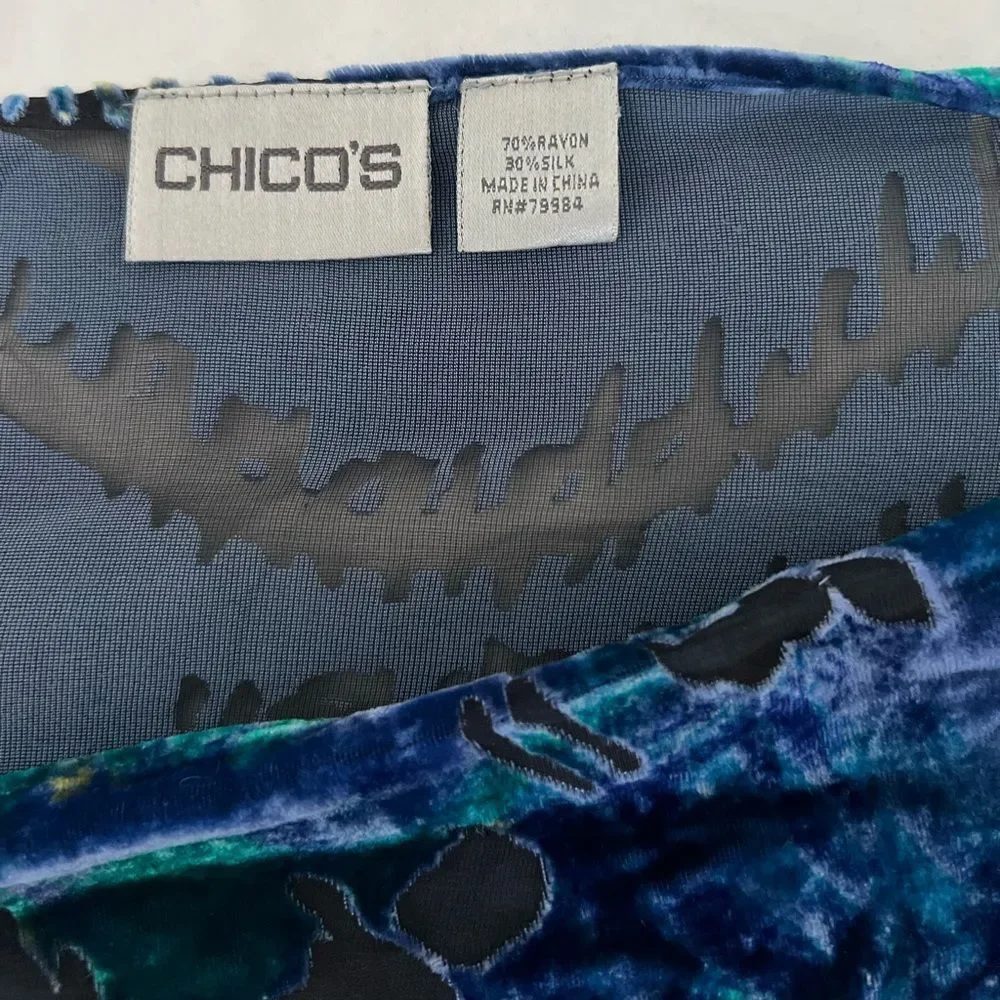 Chico's Velvet and silk Blue and Green Scarf